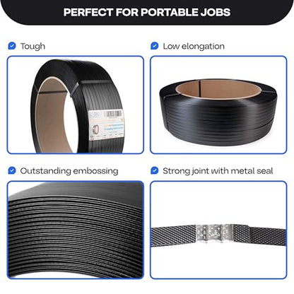 IDL Packaging 1/2" x 9000' Polypropylene (PP) Strapping Roll, USA-Made - size: 1/2" x 9000' (16x6" Core), 300 lbs BS