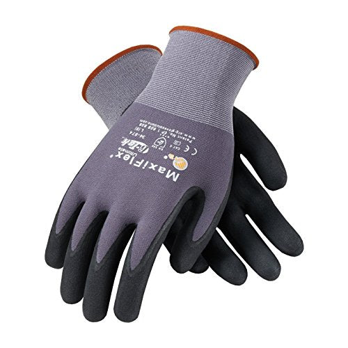 MaxiFlex Seamless Knit Nylon Gloves with Nitrile Coat and Micro Foam Grip on Palm and Fingers Cut Resistance - size: Large, style: 12 Pair