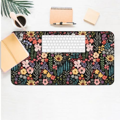 Floral Desk Mat, Cute Flower Large Mouse Pad, Black 27.5"x13.8" - color: A Flowers - Black, size: 27.5" x 13.8"