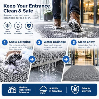 Drainage Non Slip Flooring Mats Swimming Pool Bathroom Anti-Fatigue Rubber Matting 3x10 Ft Heavy Duty Commercial Anti Slip Floor Mats for Garage Restaurant Sauna SPA,Gray/Grey,0.9×3M - color: Gray/Grey