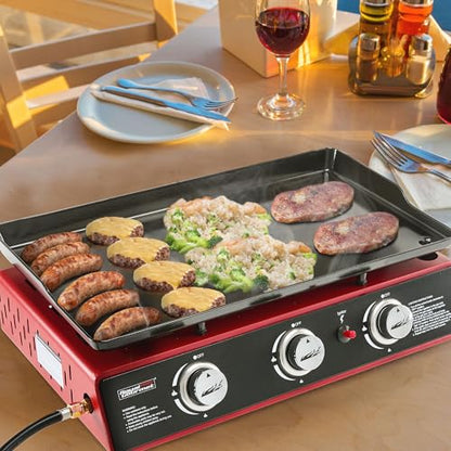 Royal Gourmet PD1301R 3-Burner Tabletop Propane Gas Griddle with Cover - color: Red
