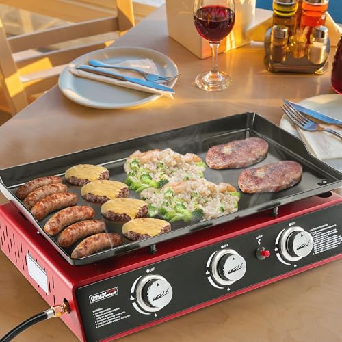 Royal Gourmet PD1301R 3-Burner Tabletop Propane Gas Griddle with Cover - color: Red