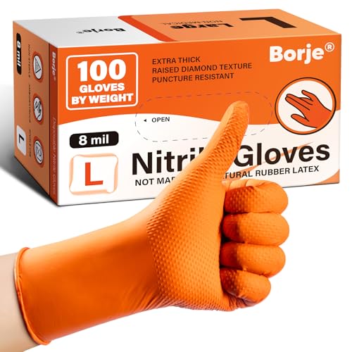 Borje Orange 8 Mil Nitrile Disposable Gloves, 100 Count, Large - color: Orange, size: Large