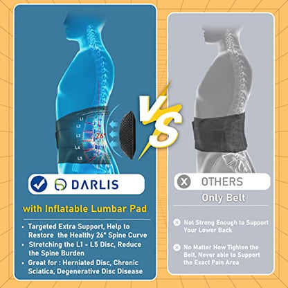 DARLIS Back brace with inflatable pad, Lower Back Pain,Sciatica Relief L - size: L/XL
