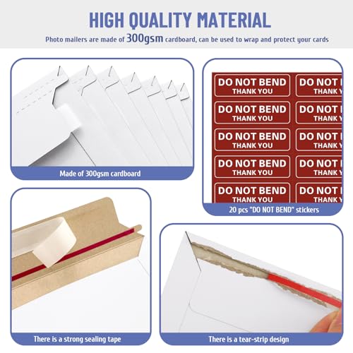 20 Pack 9x11.5 inch Rigid Mailers, Self Seal Photo Mailers Protective Flat Cardboard Envelopes White Blank Shipping Envelopes for Photos, Document, Invitation, Invitations, Magazines, Comics - color: White, size: 9x11.5 Inch