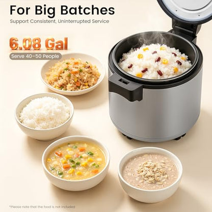 23L Electric Rice Warmer, Stainless Steel Commercial Food Warmer for Rice Soup Catering Restaurant Buffet Kitchen Use Durable Heating Equipment Suitable for Chefs Small Business Large Events