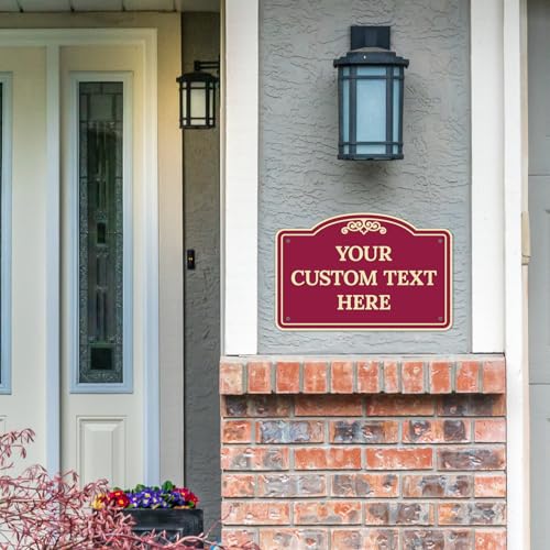 Custom Decorative Sign, Personalized Metal Sign for Driveway, Home, Door Plaque, Burgundy Background Sign, 12x18 Inches, ACM, Made in USA by Sigo Signs - color: Burgundy Background, size: 12x18 ACM