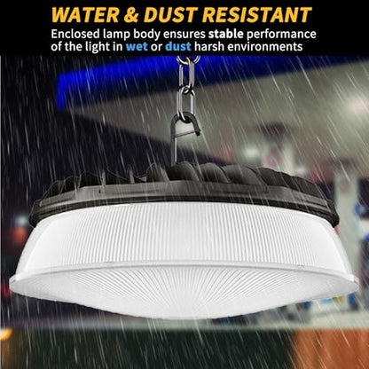 Elaruslux 200W 8 Pack UFO LED High Bay Light with Reflector 28,000lm 5000K LED High Bay Lights AC110-277V 5' Cable with Plug Waterproof UFO Lights for Garage Shop Gym Factory - size: 8 Pack