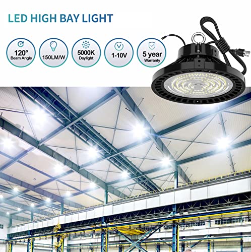 UFO 150W Led High Bay Shop Light Bulb 5000k,Dimmable 22500 Lumens (600W HID/HPS Equivalent) Bright White, Industrial Highbay Warehouse Light Fixtures, AC 90-277V Waterproof IP65 4Pack