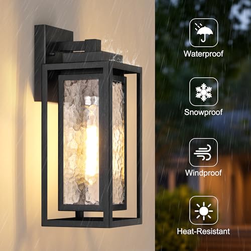 WIHTU 15.78'' Exterior Porch Light Fixture,Outdoor Wall Sconce Lights,Black - color: Black, size: No Sensor