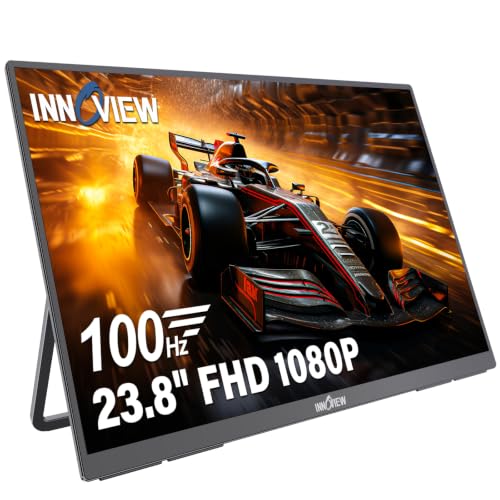 InnoView Large Portable Monitor 23.8inch FHD 1080P 100Hz USB-C,HDMI,DP Computer Display 100% sRGB 1500:1 Contrast Ratio IPS W/180°Adjustable DC Eyes Care Stand for Laptop PC MAC Phone PS4 Xbox Switch - color: black