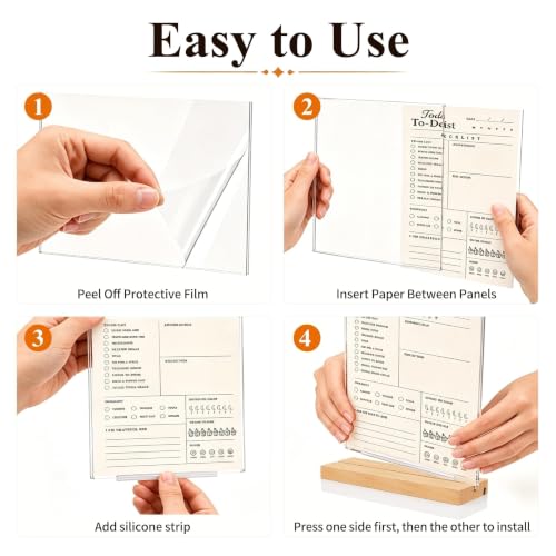 8.5x11 Acrylic Sign Holder with Wooden Base 4 Pack Adjustable Vertical/Tilt - color: Natural, size: 8.5"x11"