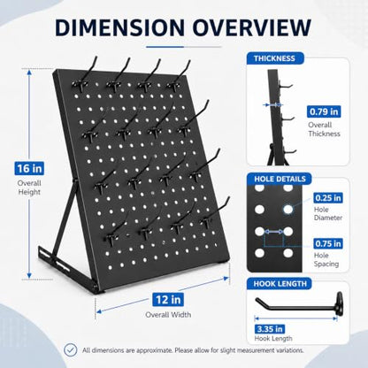 2 Pack Pegboard Display Stand, Metal Peg Board with 32 Hooks, Adjustable Angle & Foldable Design, Thick Steel Panel, Durable Tabletop Rack 16''x12'' for Vendor Display, Craft Show, Jewelry Display(Black silver) - color: Black silver