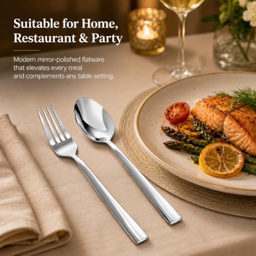 18-Piece Stainless Steel Silverware Set for 6, Mirror Polished Flatware Set Includes 6 Dinner Knives, 6 Dinner Forks & 6 Dinner Spoons, Dishwasher Safe Cutlery Set for Home Kitchen Restaurant - size: 7.9-9.1inches silverware set 18P