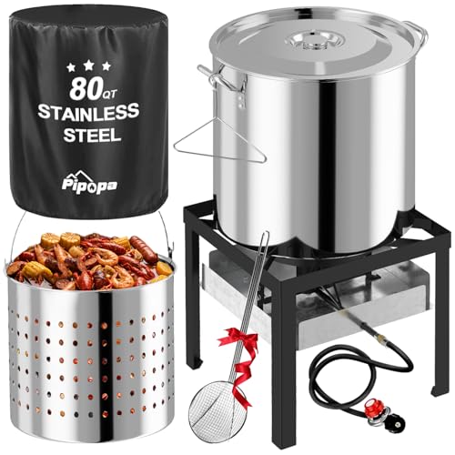 80QT Crawfish Boiler | Stainless Steel Seafood Boil Pot with Basket - size: 80QT+COVER+SKIMMER