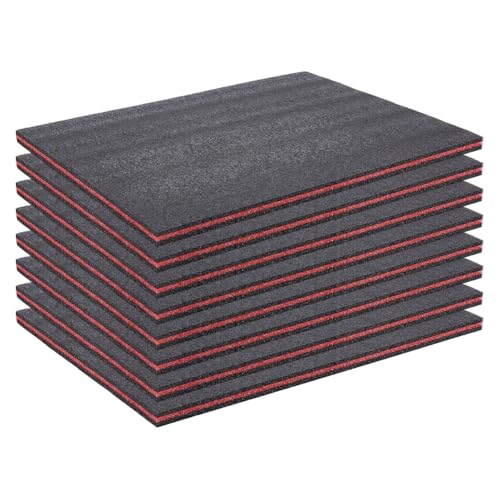 BENECREAT 8Pcs Cuttable Polyurethane Foam Pads, 15.7x11.8x0.6 Inch Craft Foam Insert for Cases Packing Padding, Crafts and Storage (Black & Red)