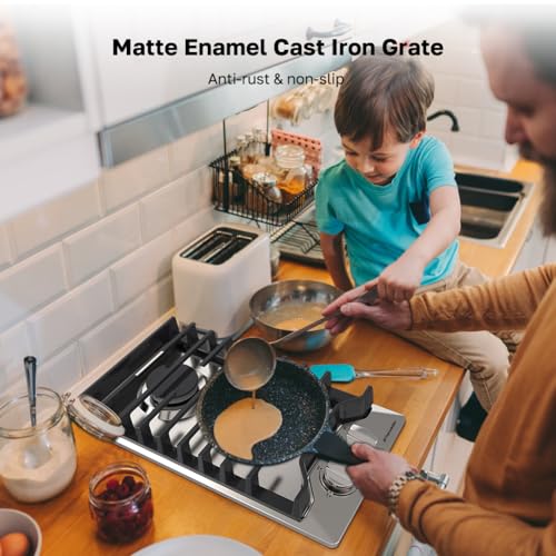 12 Inch Gas Cooktop, ThermoMate Heavy Built In Gas Rangetop with 2 High Efficiency SABAF Burners, NG/LPG Convertible 304 Stainless Steel Stove Top with Flame Out Protection, CSA Certified - size: 12 inch 2 burners