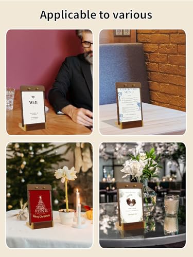 Mini 4X6 Acrylic Sign Holder Tabletop Vertical with Wood-Color Base - size: 4X6 Inch