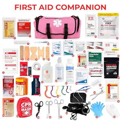 Fully Stocked EMT Trauma Bag – Tactical First Responder Medical Kit with Tourniquet, Vented Chest Seals, Hemostatic Gauze, Trauma Shears, Bandages & Bleeding Control Supplies – Pink