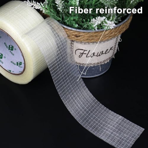 BOMEI PACK Transparent Bi-Directional Filament Strapping Tape 6.7 Mil x 1.88 Inch x 36yds Fiberglass Reinforced Tape for Strapping， Sealing，Binding, 1Pack