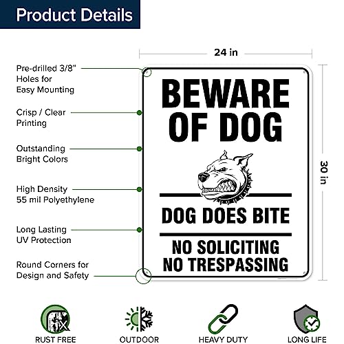 Beware of Dog, Dog Does Bite No Soliciting No Trespassing Sign, 24x30 - size: 24x30 - Polyethylene