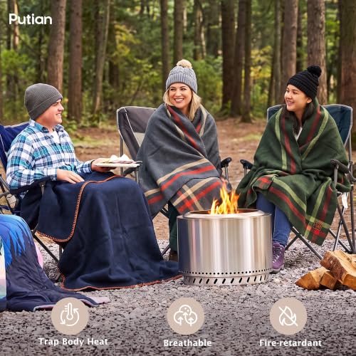 PuTian 100% Wool Blanket - Camping Outdoor Blanket, Plaid Dark Gray - color: Plaid Pattern Dark Gray, size: 63" × 87"