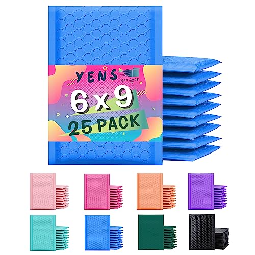 Yens Blue Poly Bubble Mailers 6x10 25 Pack Usable 6x9 - color: Blue, size: 6" x 10"