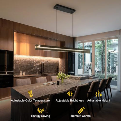 Siittoo 39.37" Modern Linear LED Pendant Light, Kitchen Island Chandelier - color: 39 in/Grey glass/Linear-Dimmable