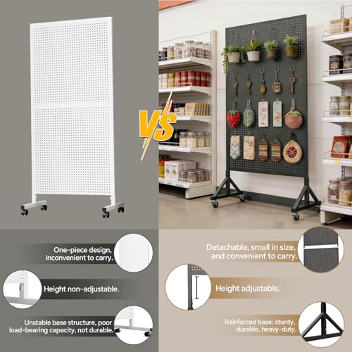 Metal Pegboard Display Stand 3 x 5.5 Feet, Adjustable Height with 40 Peg Board Hooks and Wheels, Pegboard Display Rack, Craft Display Rack, Retail Display Rack, Garage Peg Board - size: 3.5*5.5