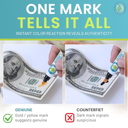 Counterfeit Money Detector Pen (5 Pack) - Upgraded Chisel Tip Fake Bill Marker & Checker for US Currency Paper Cash Verification