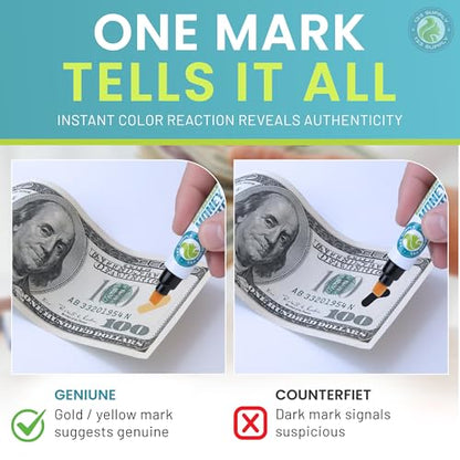 Counterfeit Money Detector Pen (5 Pack) - Upgraded Chisel Tip Fake Bill Marker & Checker for US Currency Paper Cash Verification
