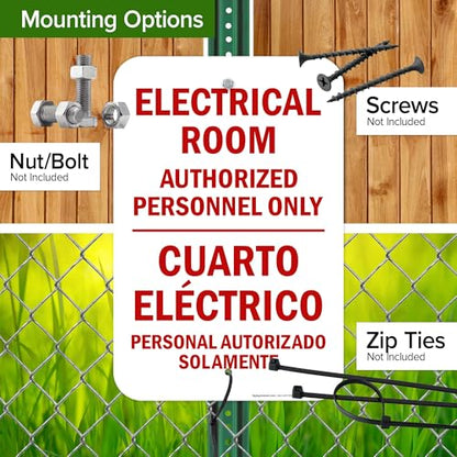 Electrical Room Authorized Personnel Only Bilingual Sign, 12x18 Inches, Rust Free .063 Aluminum, Fade Resistant, Made in USA by My Sign Center - size: 12x18 Aluminum