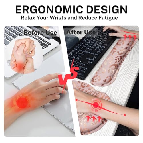 Arttown Keyboard Mouse Pad Set, 4 in 1 Desk Mat Set Leopard Rose - color: Rose Gold Leopard