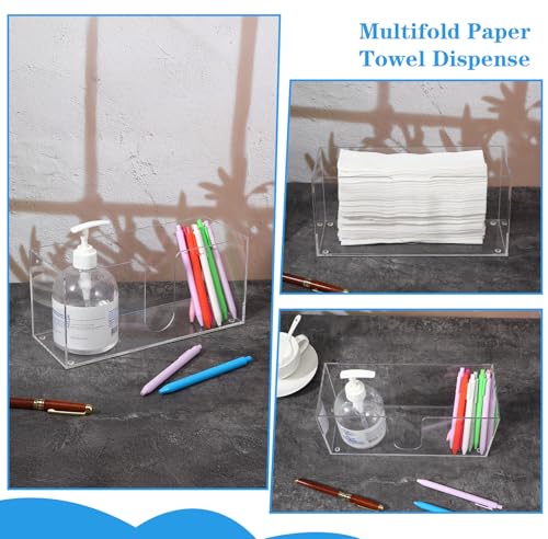 2 Pack 10.8 Inch Clear Acrylic Paper Towel Holder Countertop Napkin Dispenser for Z-fold C-fold MultiFold Trifold Paper Towels, Kitchen Bathroom Restaurant Office Use