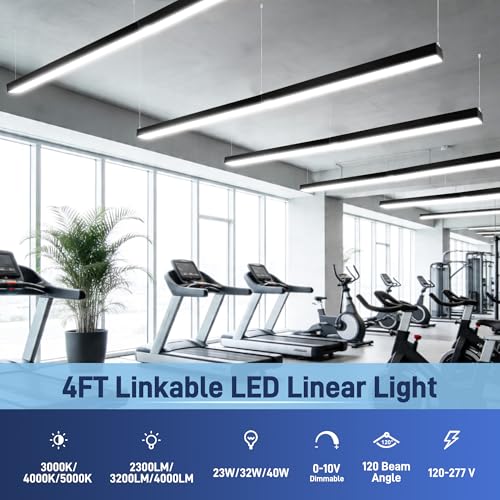 hykolity 4FT Linkable LED Linear Light, 23/32/40W 3CCT 3000K/4000K/5000K - color: Black, size: 4FT-4Pack
