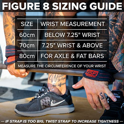SERIOUS STEEL FITNESS Red Figure 8 Lifting Straps | Deadlift & Strongman Axle Straps - 3 Sizes - color: Black, size: (60 CM - Less than 7.25" Wrist)