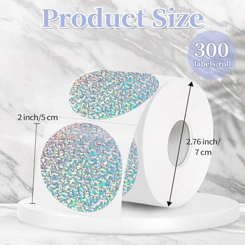 2''Holographic Thermal Label,Round Self-Adhesive Direct Thermal Label,Thermal Stickers for DIY Logo Design,Name Tag (300/Roll Small Dots - color: Small Dots, size: 2 inches