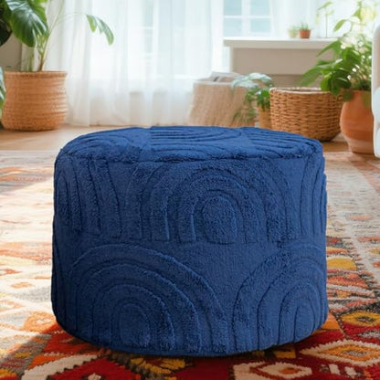 Asuprui Plush Ottoman Footrest, 20"x14", Dark Blue,Round Foot Stool Ottoman - color: Dark Blue, size: 20"D x 20"W x 14"H