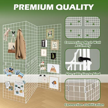 Grid Wall Panels 3 Pcs, Commercial Grade Gridwall Panels, Metal Grid Wall Panel Display Stand, You Can DIY 6 Pack 2'x3' or 3 Pack 2'x6', White - color: White