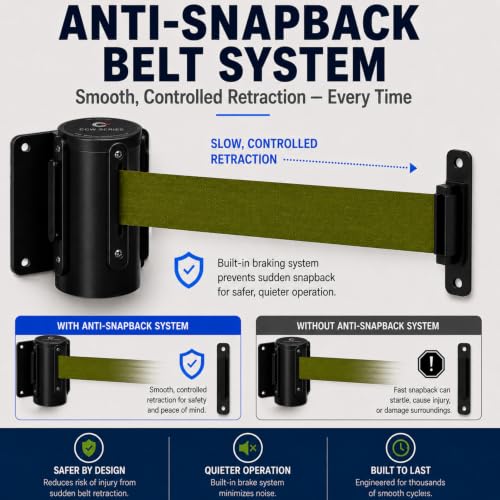 Crowd Control Warehouse Fixed Wall Mount Retractable Belt Barrier, 11-Foot - color: Olive, size: Solid Color