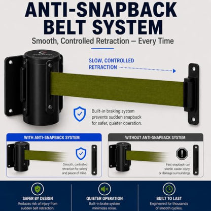Crowd Control Warehouse Fixed Wall Mount Retractable Belt Barrier, 11-Foot - color: Olive, size: Solid Color