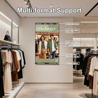 32Inch Wall Mount Digital Signage, 1000nits High Brightness Slim Frameless Advertising Display, Touchscreen Commerical Display LCD Monitor with CMS/U-Disk Plug&Play, Split Screen, 7/24 Timer switch