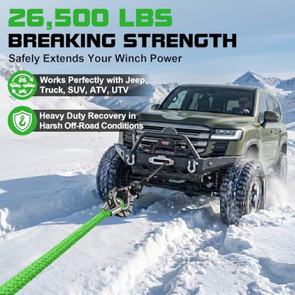 Synthetic Winch Rope Extension - 3/8" x 100ft 27000 lbs Heavy Duty Extension Winch Line Cable Replacement for ATV UTV Off Road Vehicle Jeep Truck - Green - color: Green, size: 3/8 Inch x 100 Feet