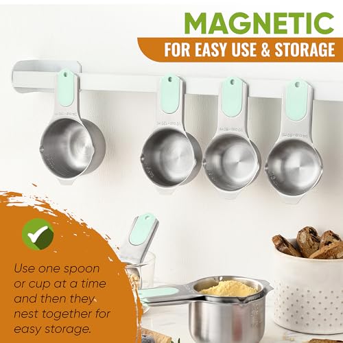 Spring Chef Magnetic Measuring Cups & Spoons Set of 15 with Levelers, Mint - color: Mint