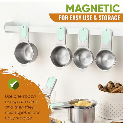 Spring Chef Magnetic Measuring Cups & Spoons Set of 15 with Levelers, Mint - color: Mint