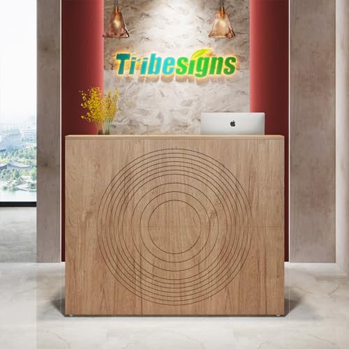 Tribesigns Reception Desk with Counter, Modern Front Desk Reception Room Table with Cable Grommet, 47 inch Retail Counter for Checkout, Lobby, Beauty Salon, Home Office Desk, Oak - color: Oak