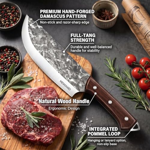 MDHAND Butcher Knife Set, Hand Forged Butcher Chef Knife Set with Roll Bag - size: 14PCS Auspicious Cloud Butcher Knife Set