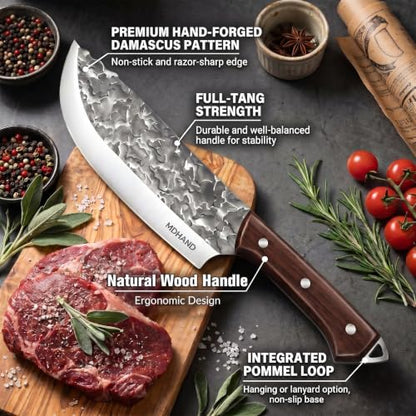MDHAND Butcher Knife Set, Hand Forged Butcher Chef Knife Set with Roll Bag - size: 14PCS Auspicious Cloud Butcher Knife Set