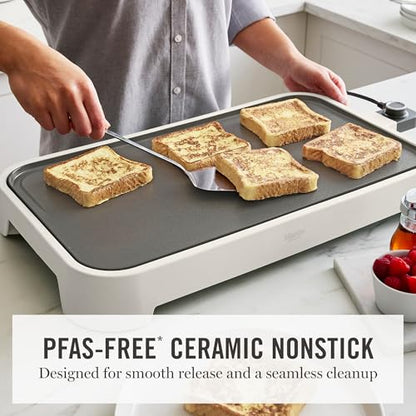 Martha Stewart 12"x 22" XL Electric Griddle, Ceramic Nonstick Flat Top - color: Linen Cream