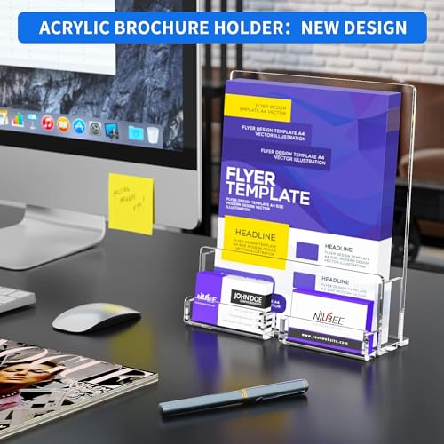 NIUBEE 6 Packs Acrylic Brochure Holder 8.5 x 11, Flyer Menu Display Stand - size: 6 Pack 8.5*11